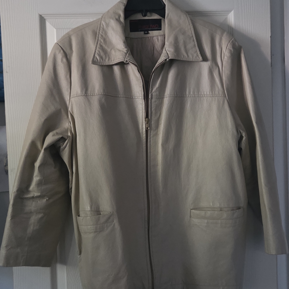 Phase One Women's Beige Leather Jacket Sz 3XL